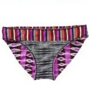 Athleta Black and Pink Bikini Bottom with Bold Striped Waistband